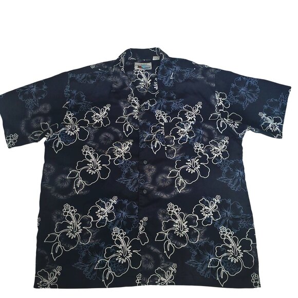 Ocean Current Navy Floral Hawaiian Button Front Short Sleeve Shirt Men's Large - Picture 2 of 10